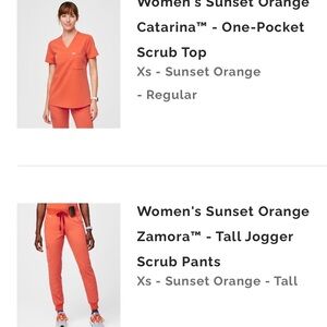 Figs Coral Orange Scrub Top and Pants